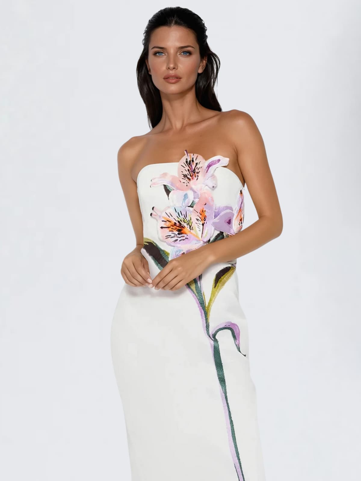 Jyvelle Strapless Flower Midi Dress