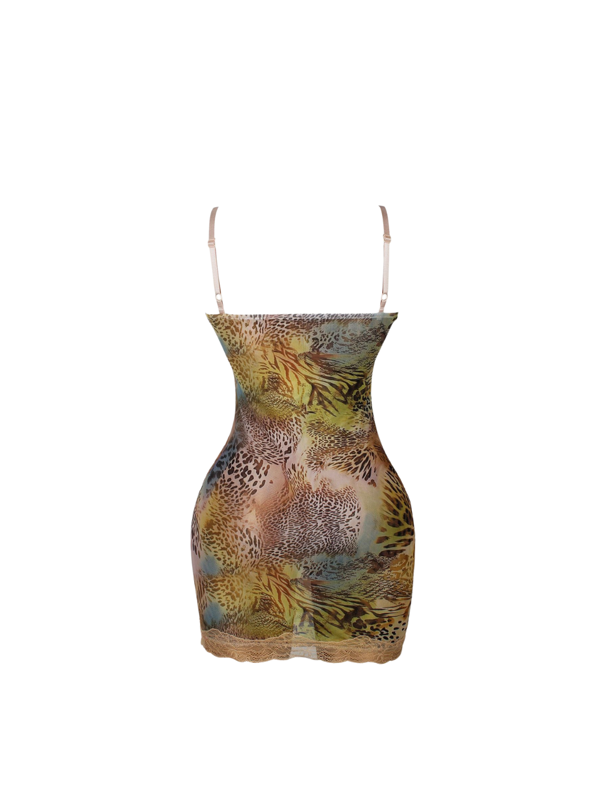 Kaedrion Spaghetti Animal Printed Mini Dress In Beige