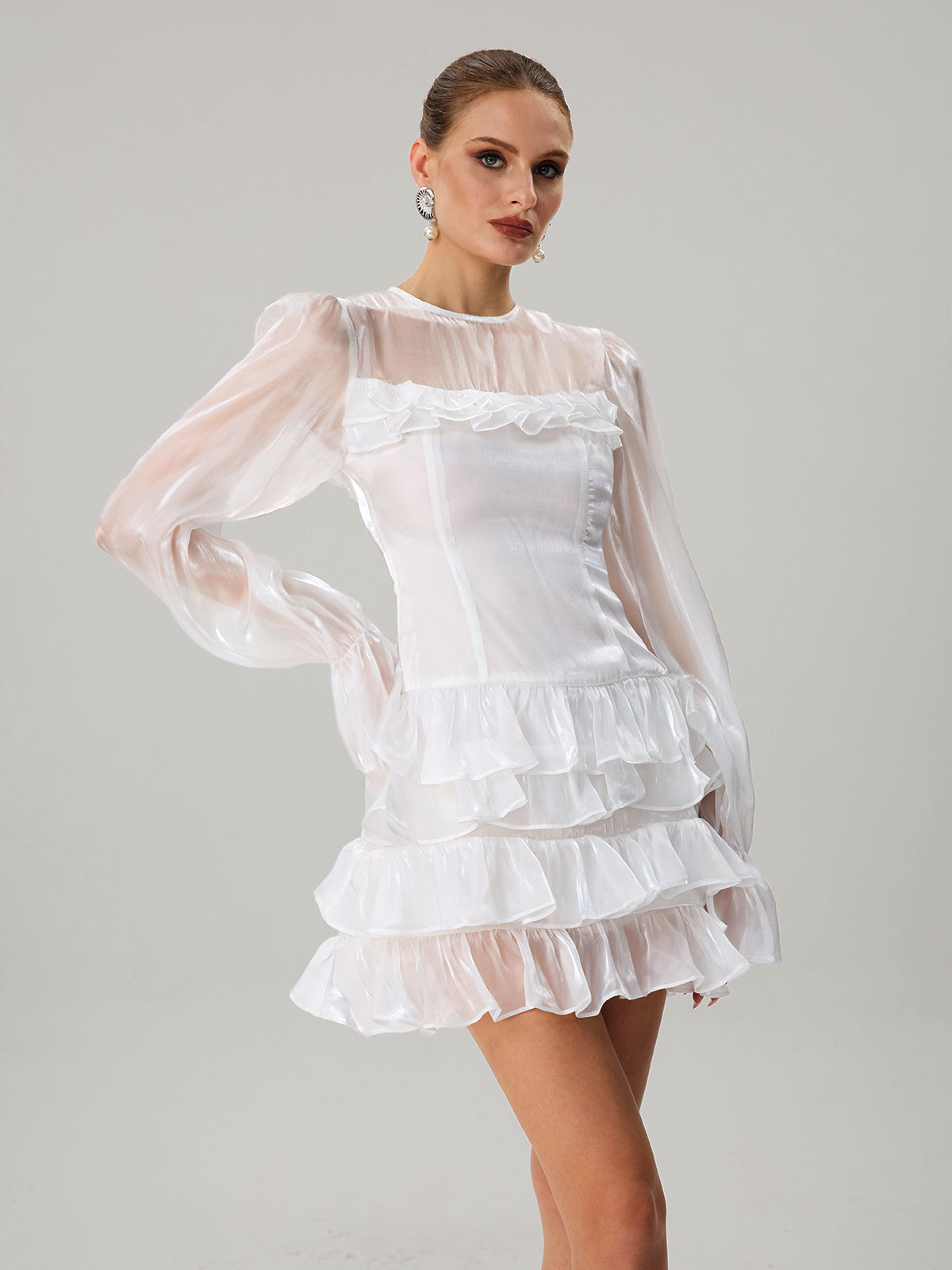 Kahiau Flare Sleeve Ruffle Tiered Mini Dress