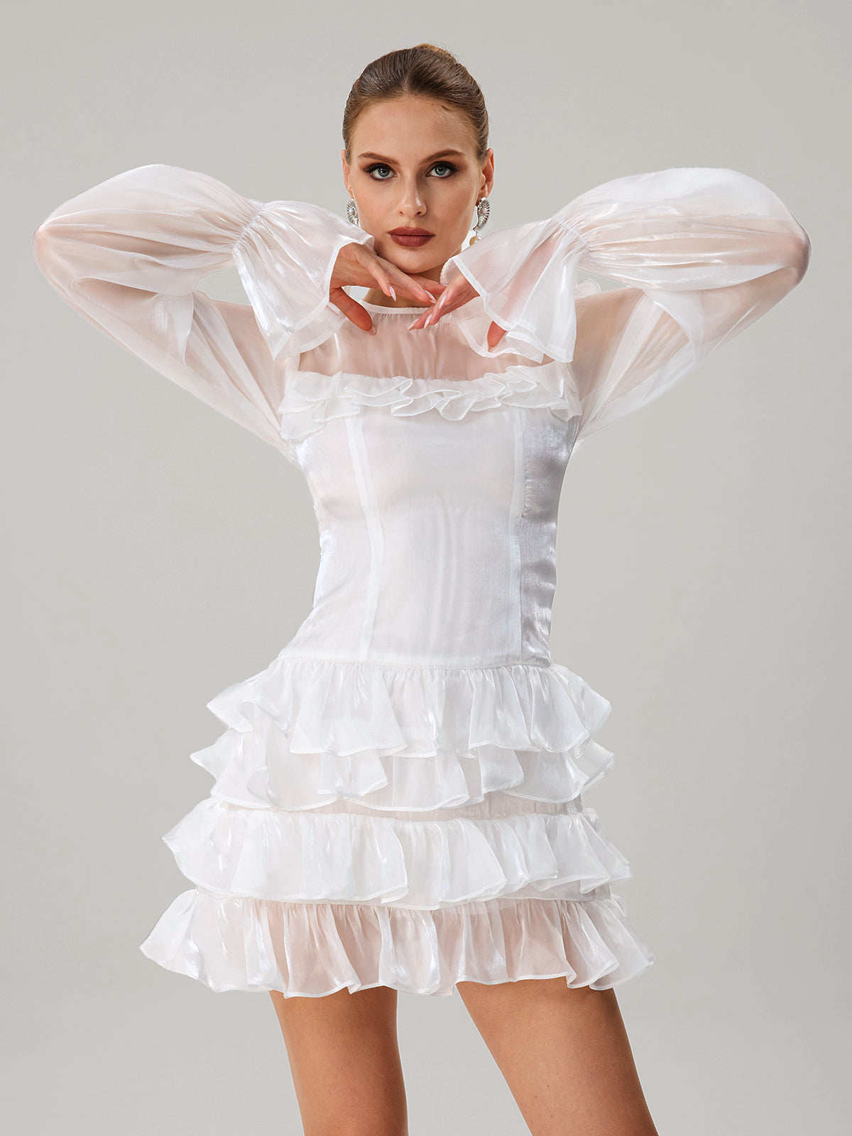 Kahiau Flare Sleeve Ruffle Tiered Mini Dress