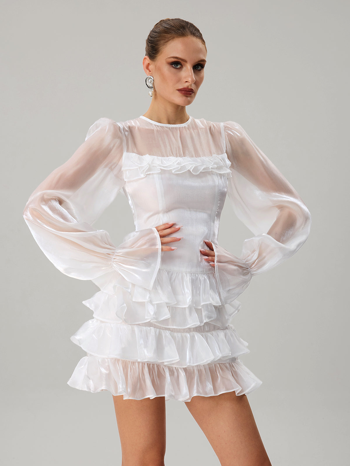 Kahiau Flare Sleeve Ruffle Tiered Mini Dress