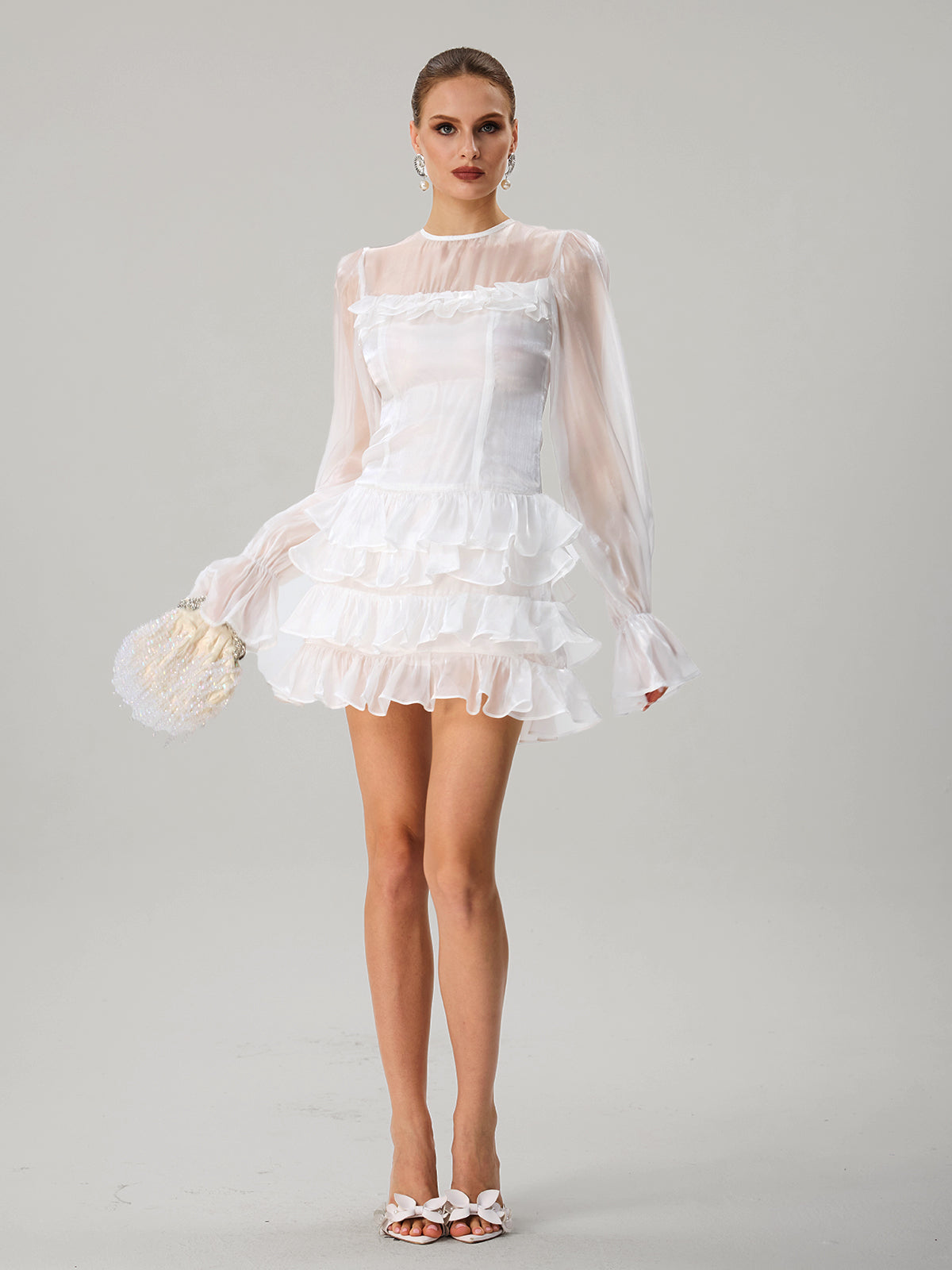 Kahiau Flare Sleeve Ruffle Tiered Mini Dress