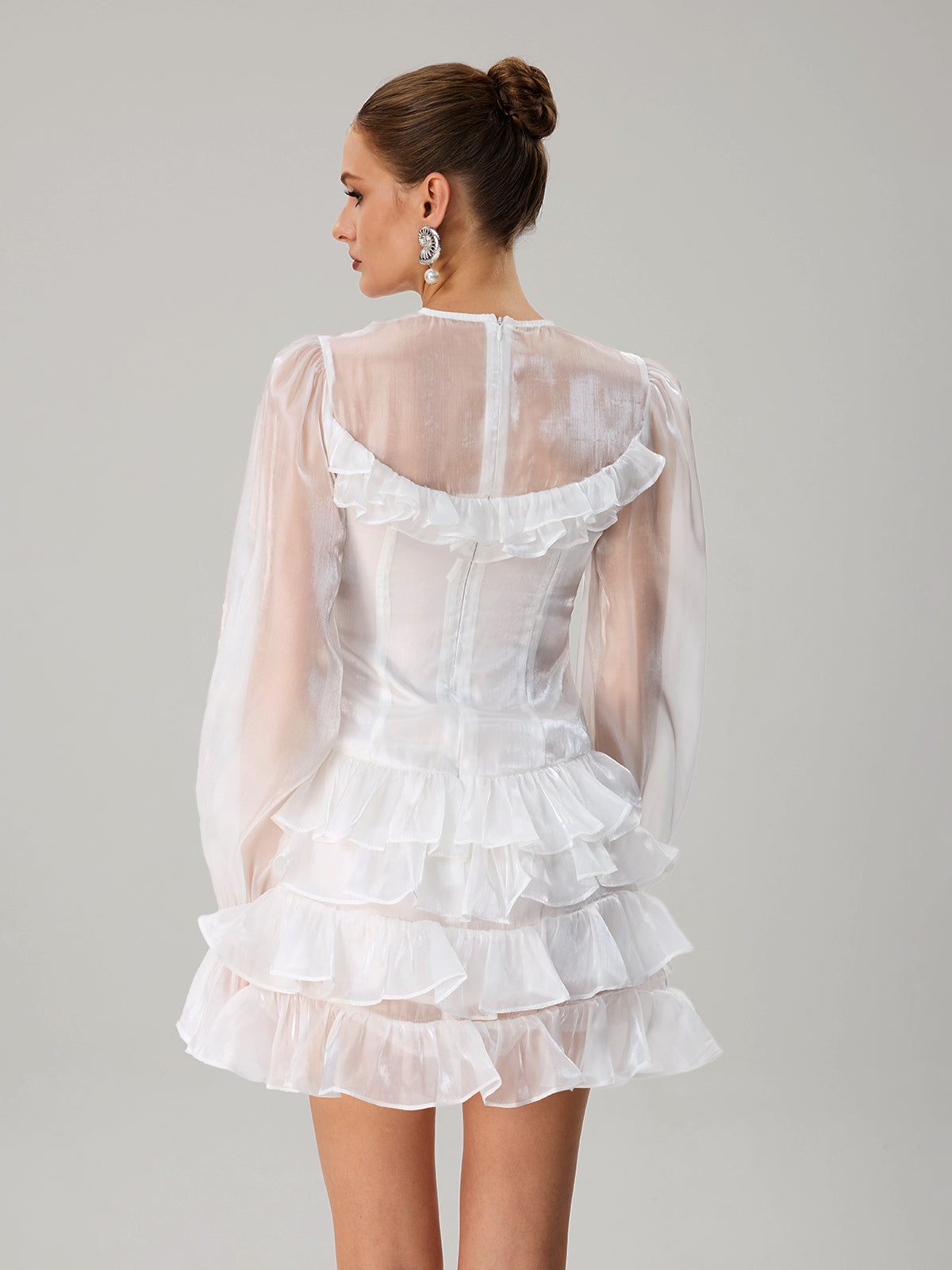 Kahiau Flare Sleeve Ruffle Tiered Mini Dress
