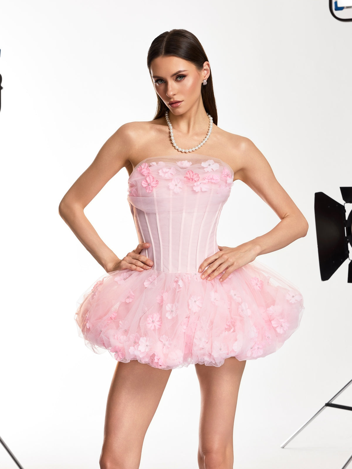 Karmana Strapless Corset Flower Bubble Mini Dress