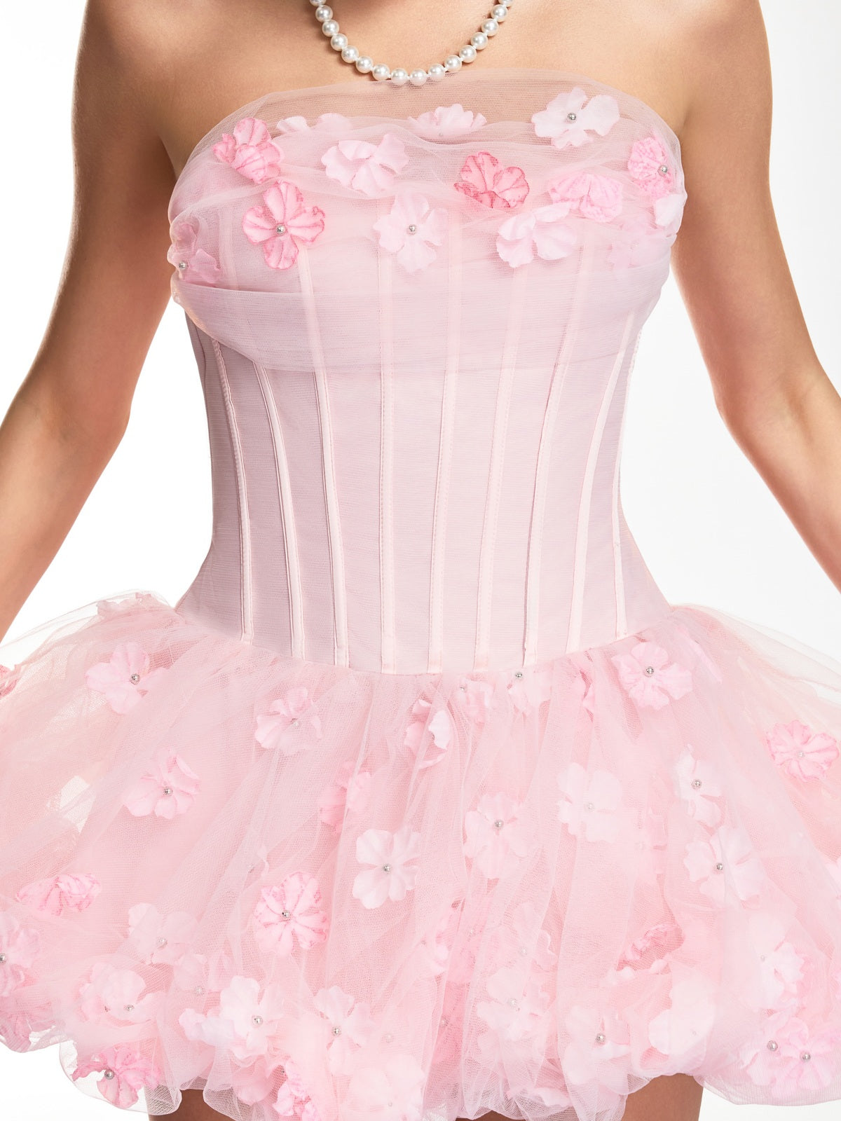 Karmana Strapless Corset Flower Bubble Mini Dress