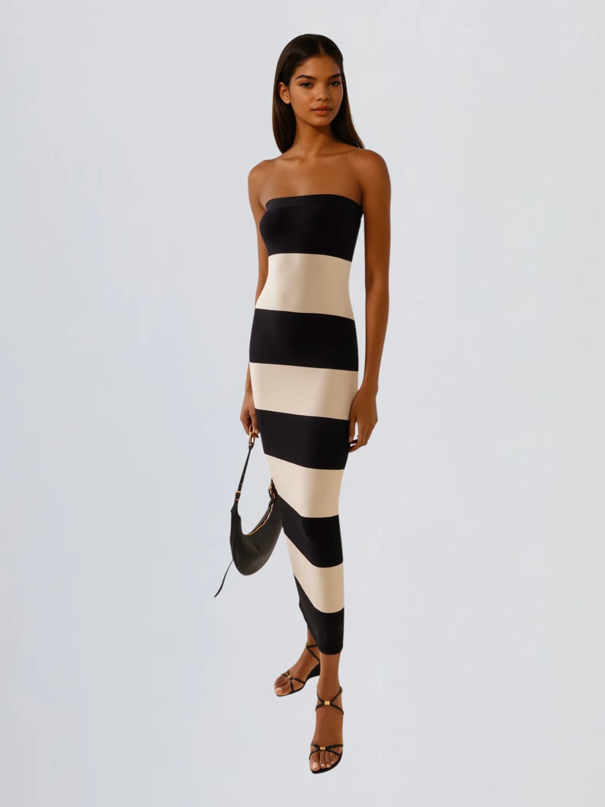 Katzent Strapless Stripe Maxi Dress