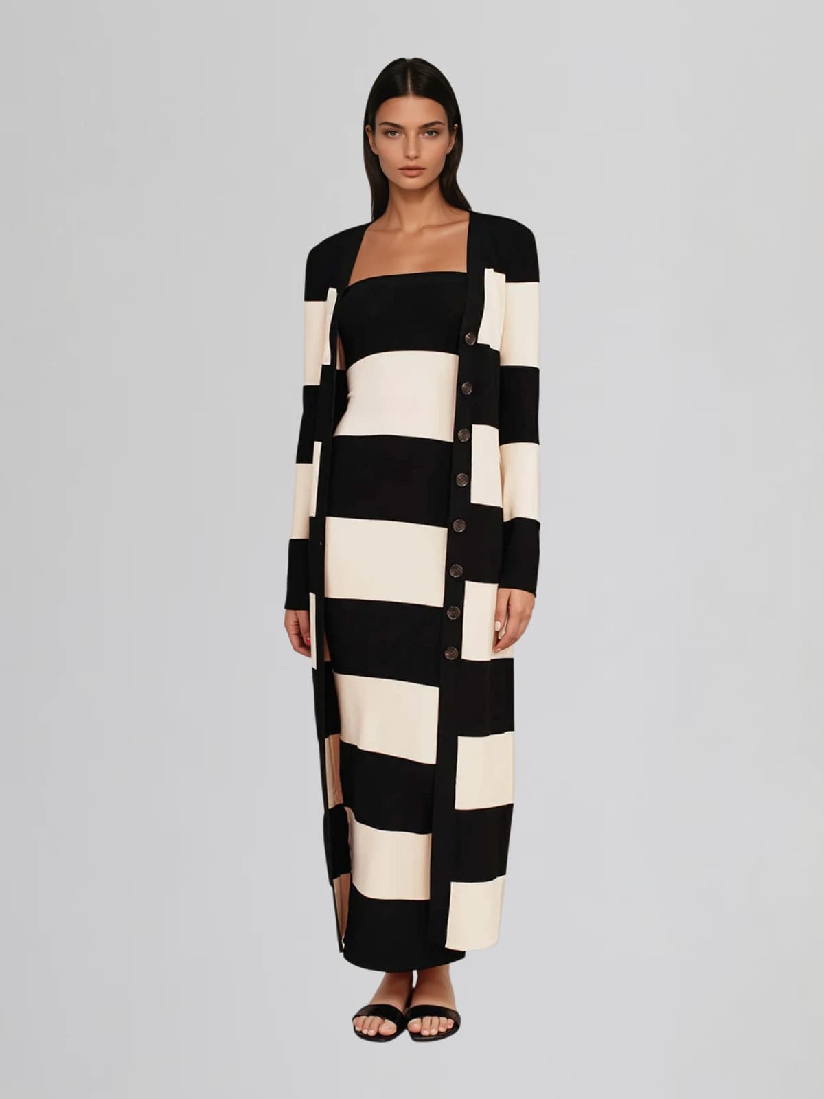 Katzent Strapless Stripe Maxi Dress