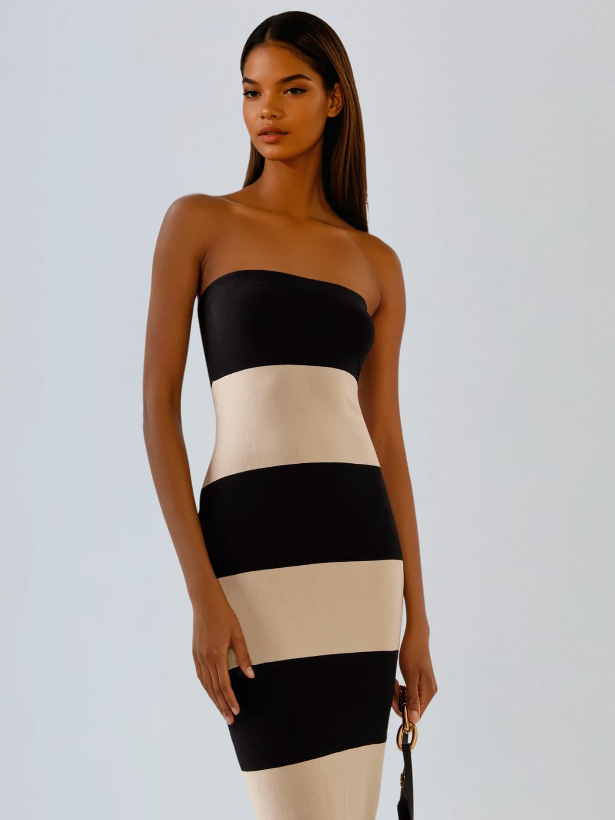 Katzent Strapless Stripe Maxi Dress
