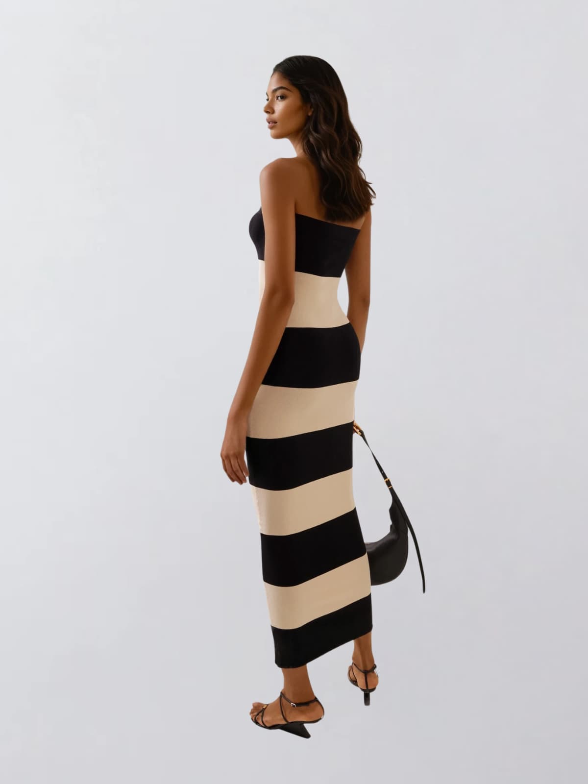 Katzent Strapless Stripe Maxi Dress