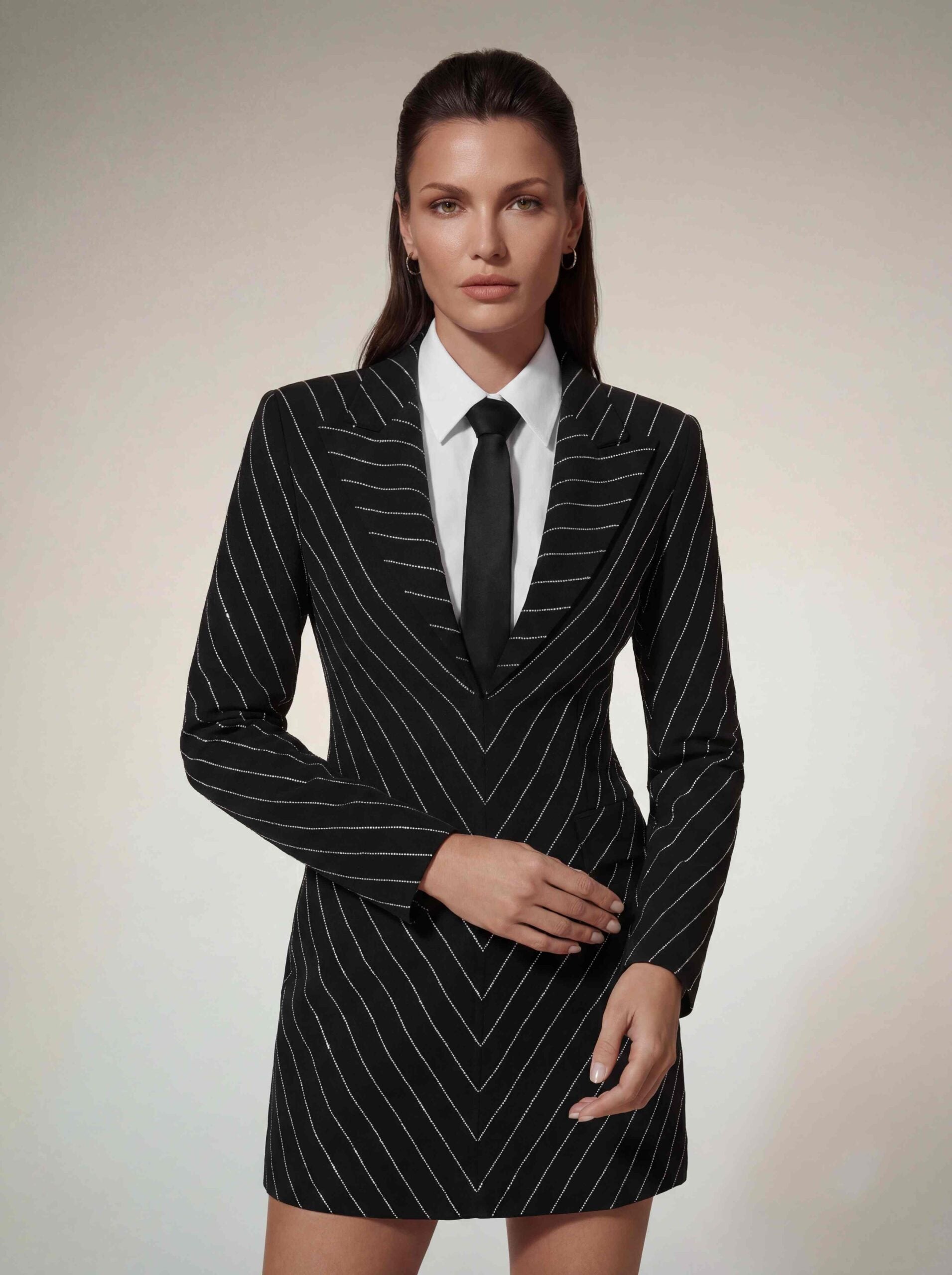 Kavexra Stripe Rhinestone Mini Dress