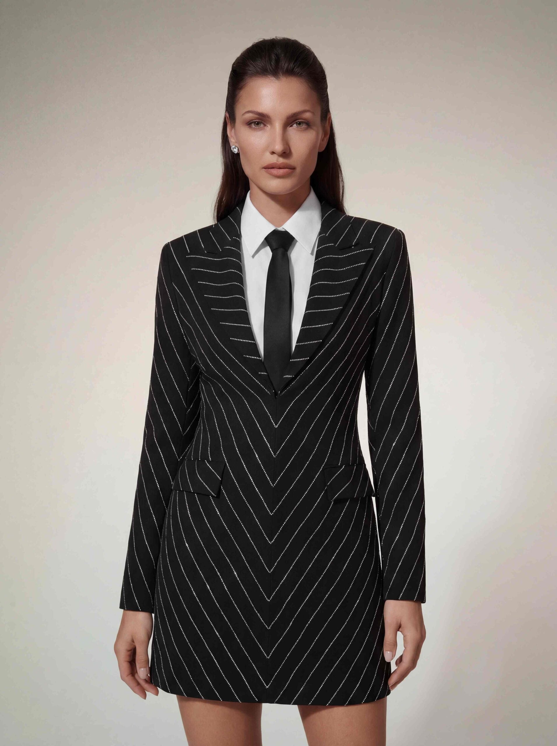 Kavexra Stripe Rhinestone Mini Dress