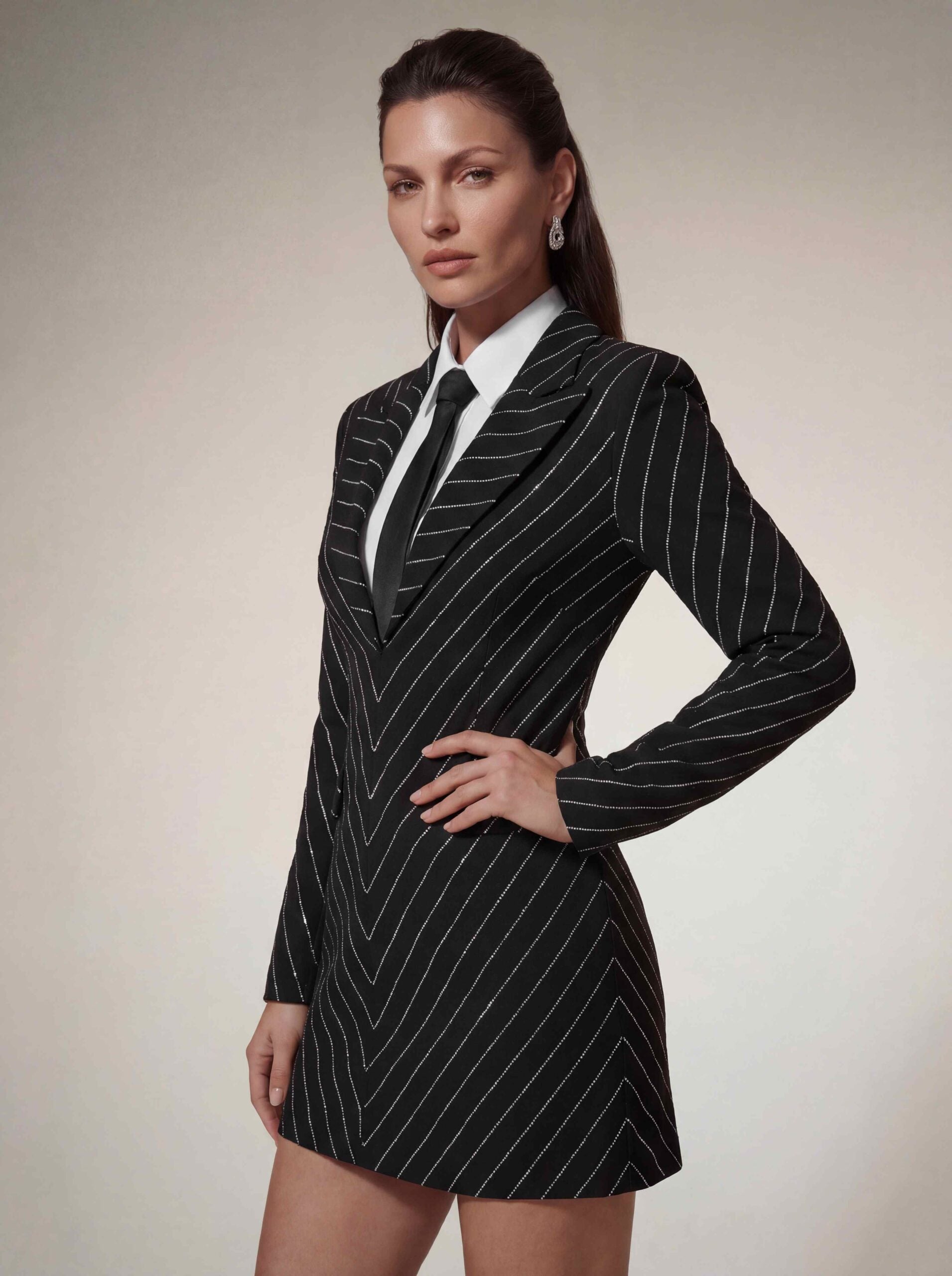 Kavexra Stripe Rhinestone Mini Dress
