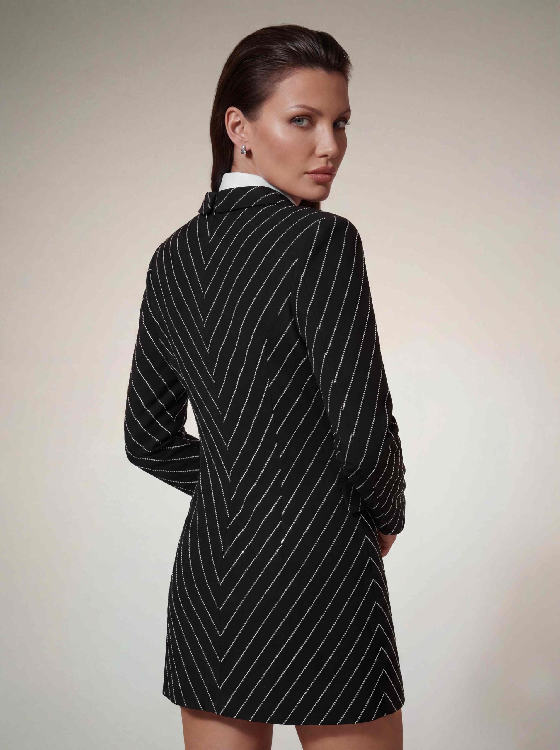 Kavexra Stripe Rhinestone Mini Dress