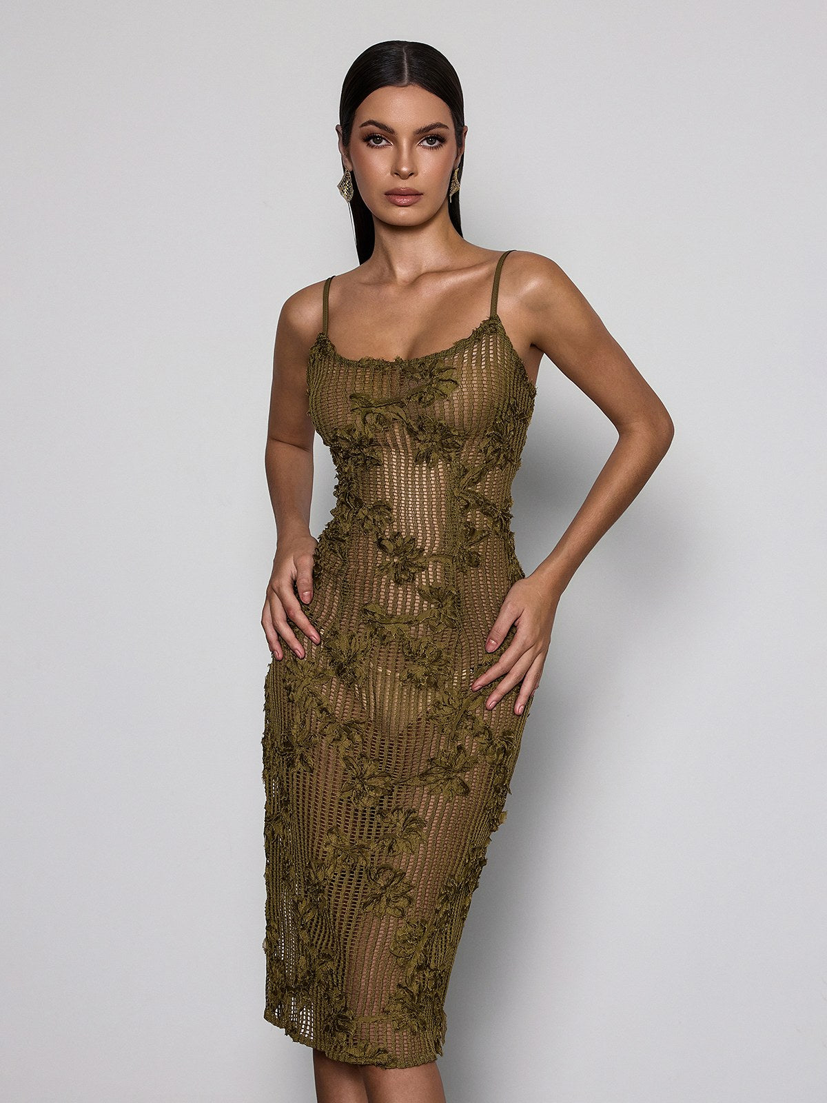 Kavira Spaghetti Flower Midi Dress