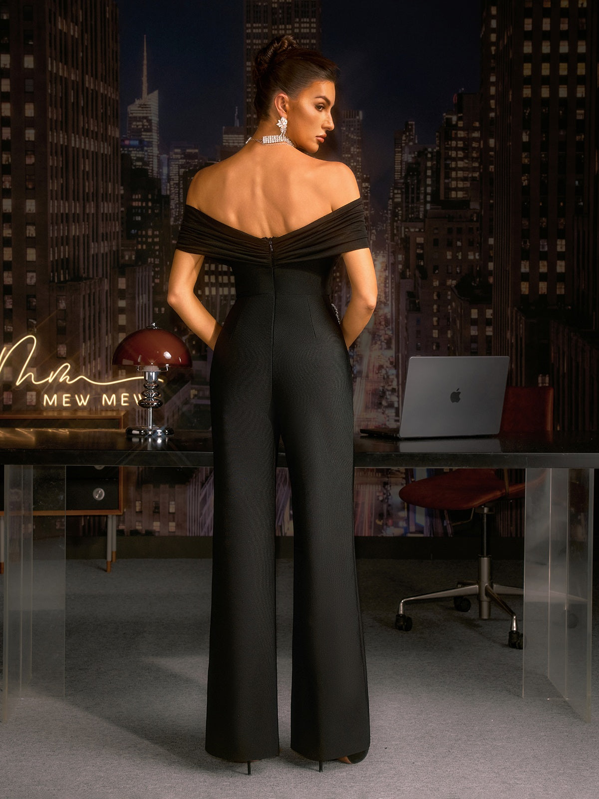 Kavoryl Off Shoulder Crystal Bandage Pants Set