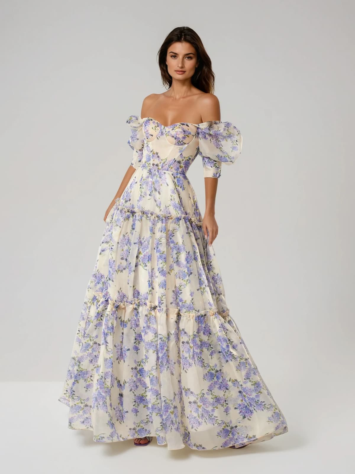 Kavryn Off Shoulder Corset Floral Maxi Dress