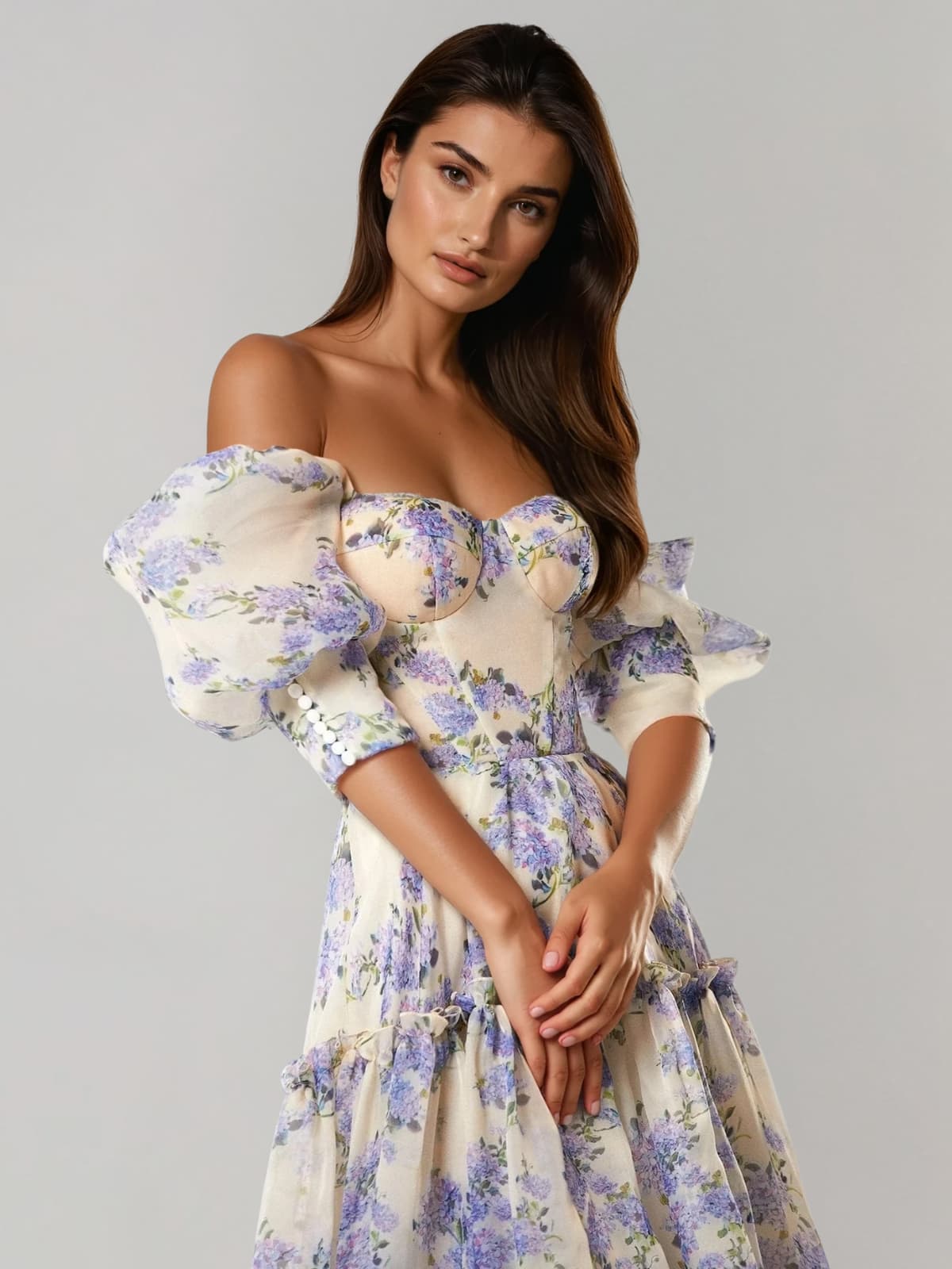 Kavryn Off Shoulder Corset Floral Maxi Dress