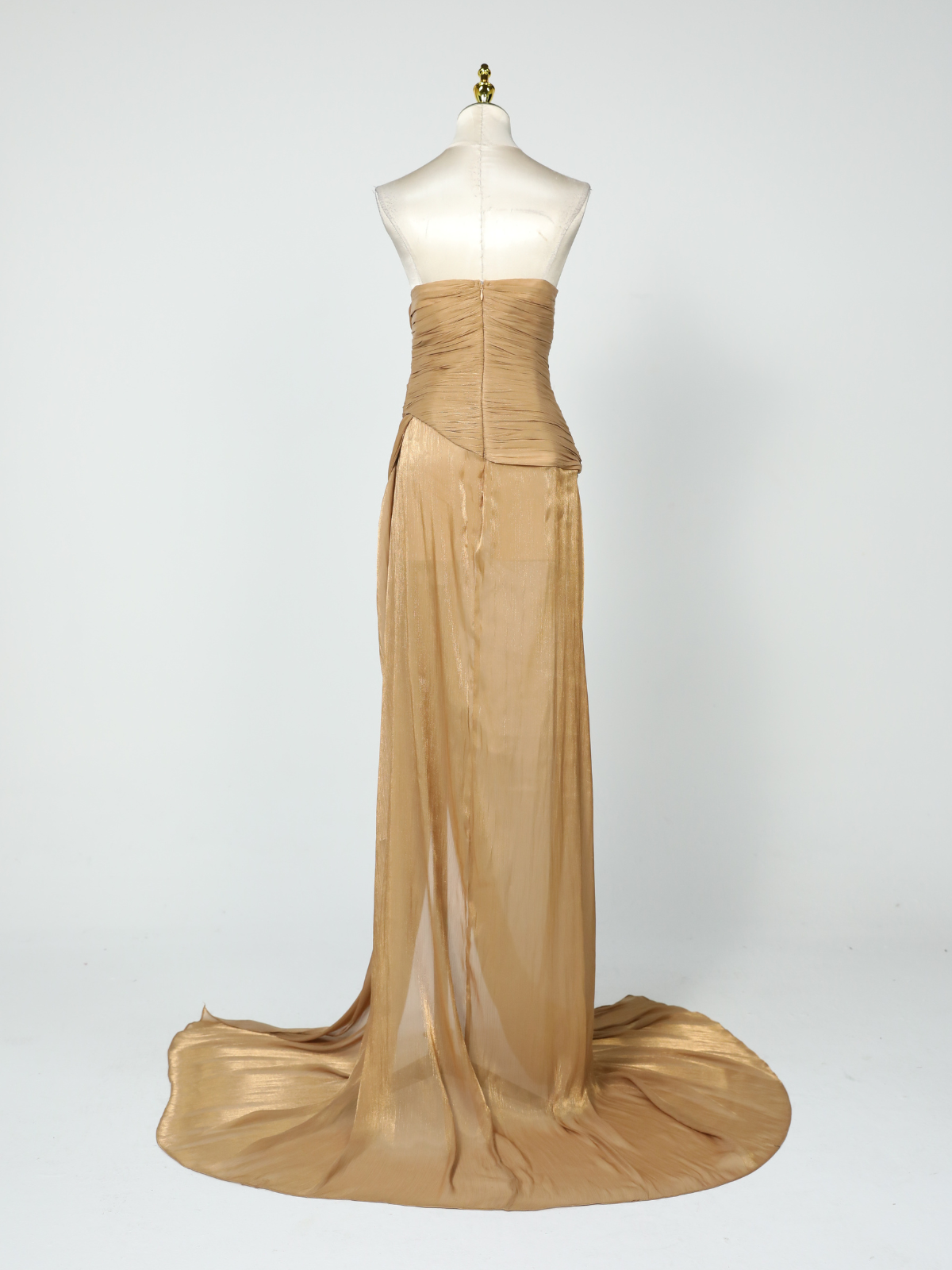 Kawasakix Strapless Ruched Split Maxi Dress In Gold