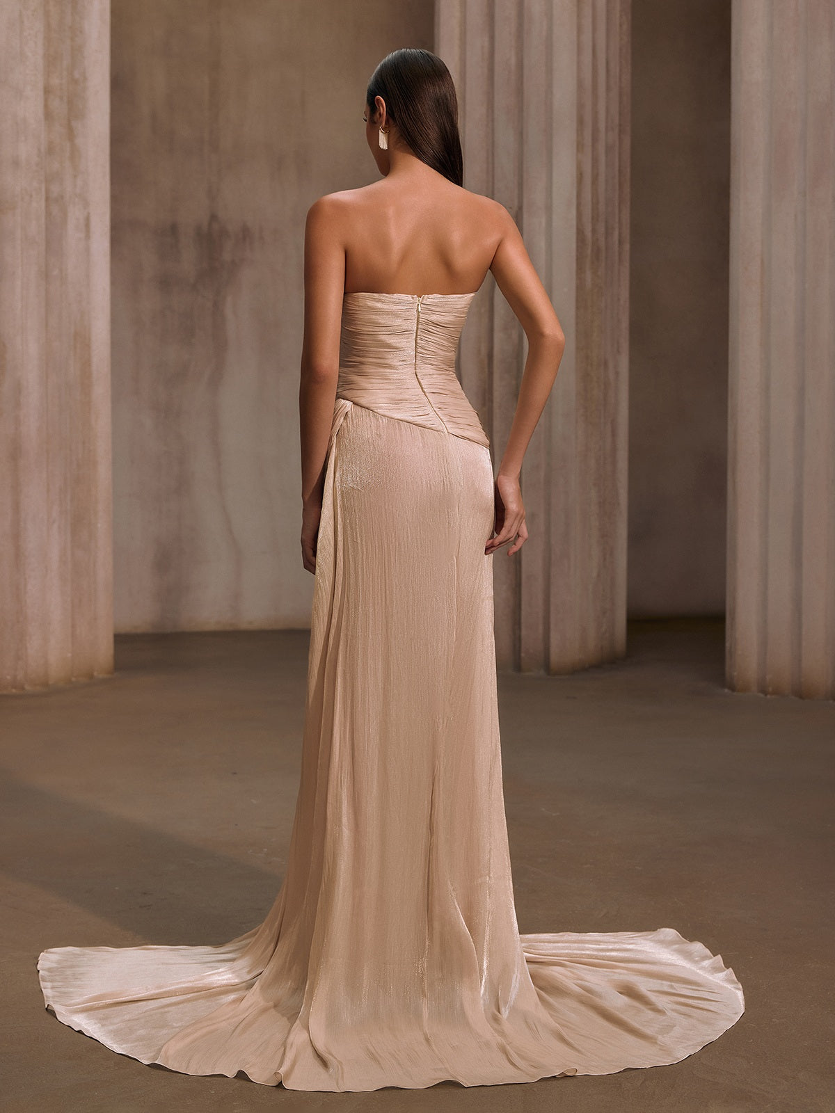 Kawasakix Strapless Ruched Split Maxi Dress In Ivory