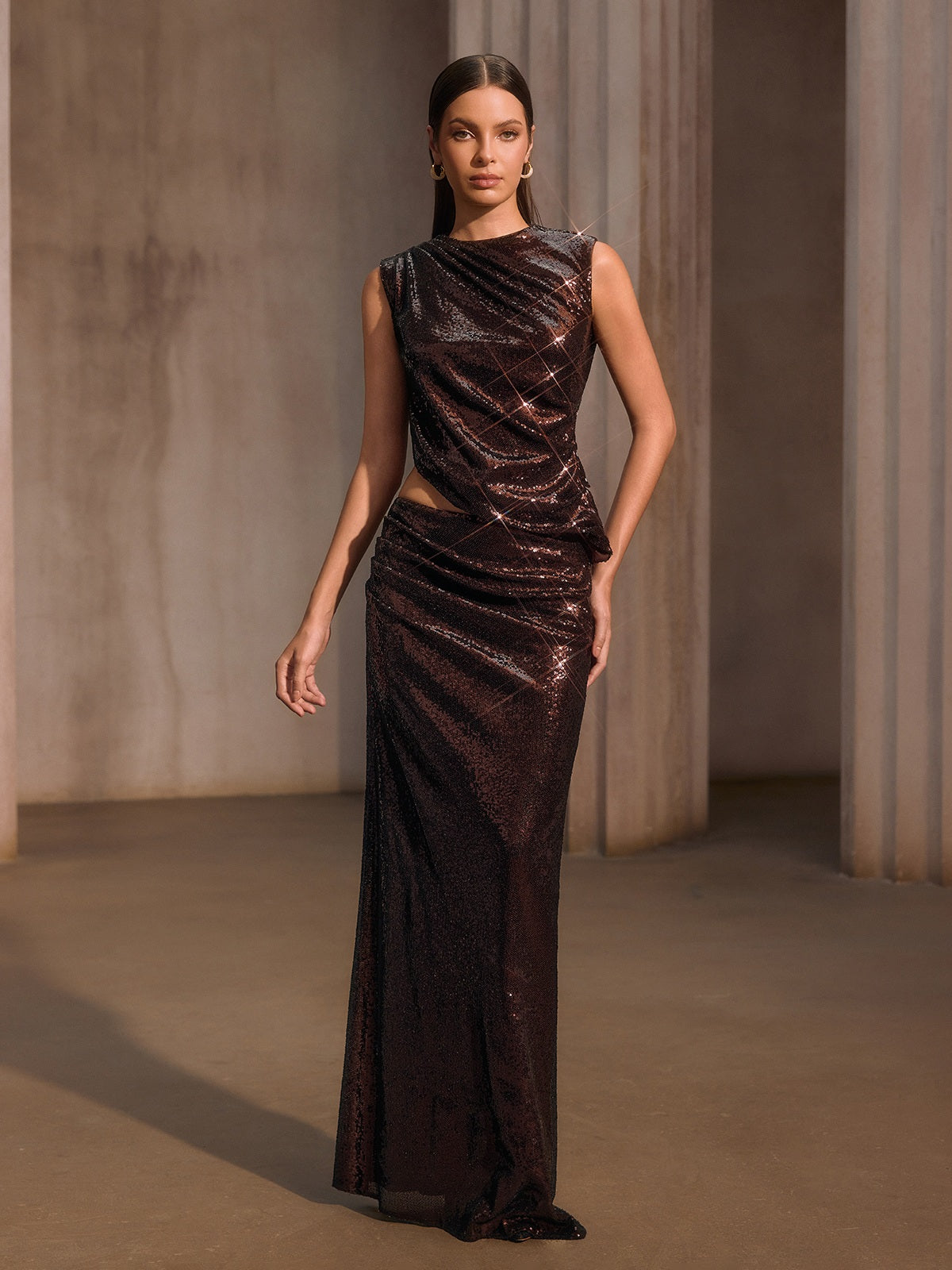 Keldysha Sleeveless Sequin Skirt Set