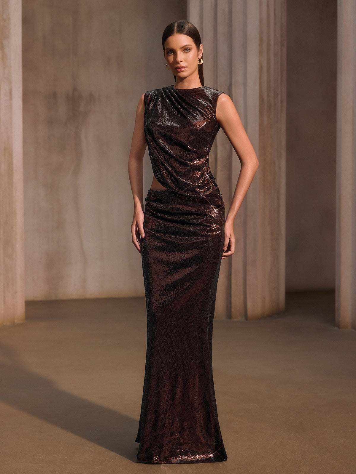 Keldysha Sleeveless Sequin Skirt Set