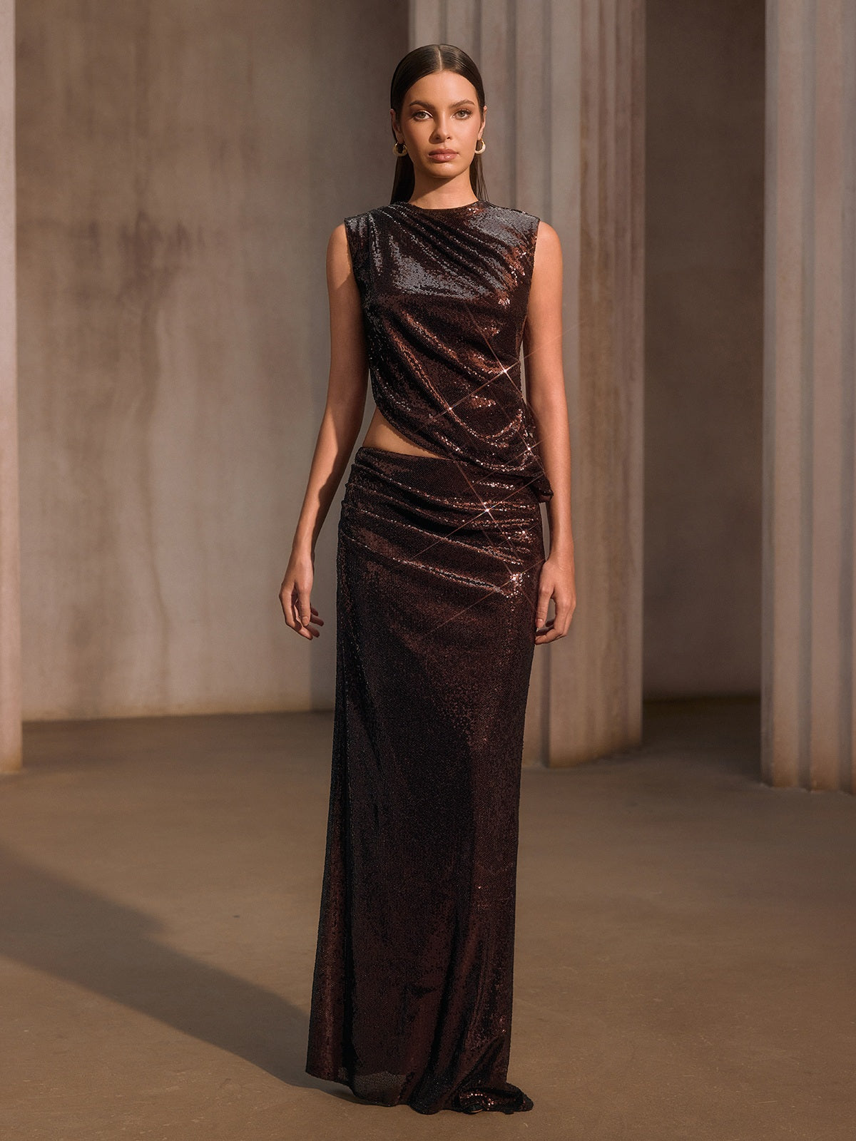 Keldysha Sleeveless Sequin Skirt Set