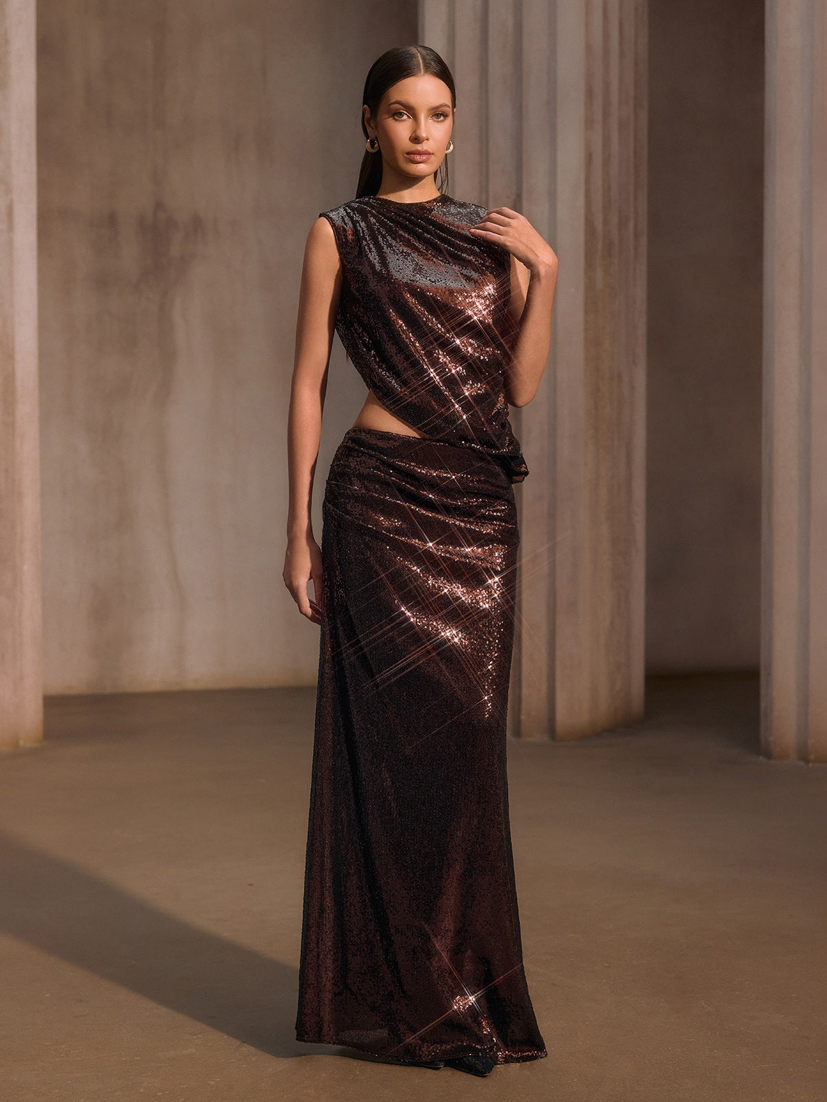 Keldysha Sleeveless Sequin Skirt Set