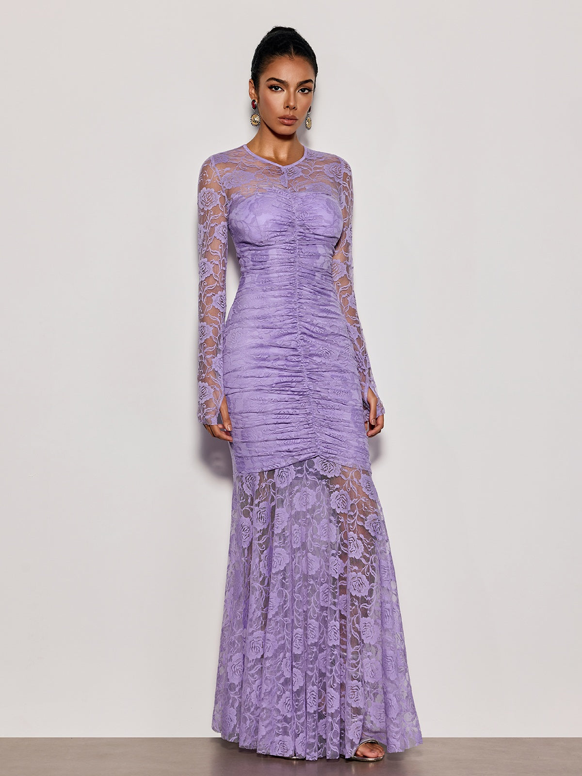 Kelmor Lace Ruched Mermaid Maxi Dress