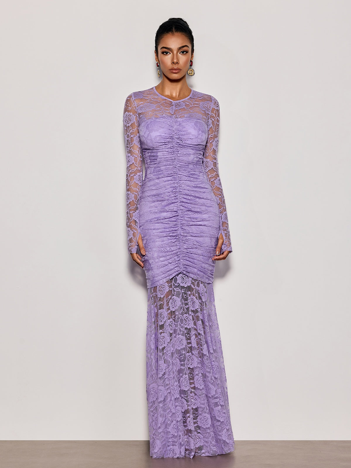 Kelmor Lace Ruched Mermaid Maxi Dress
