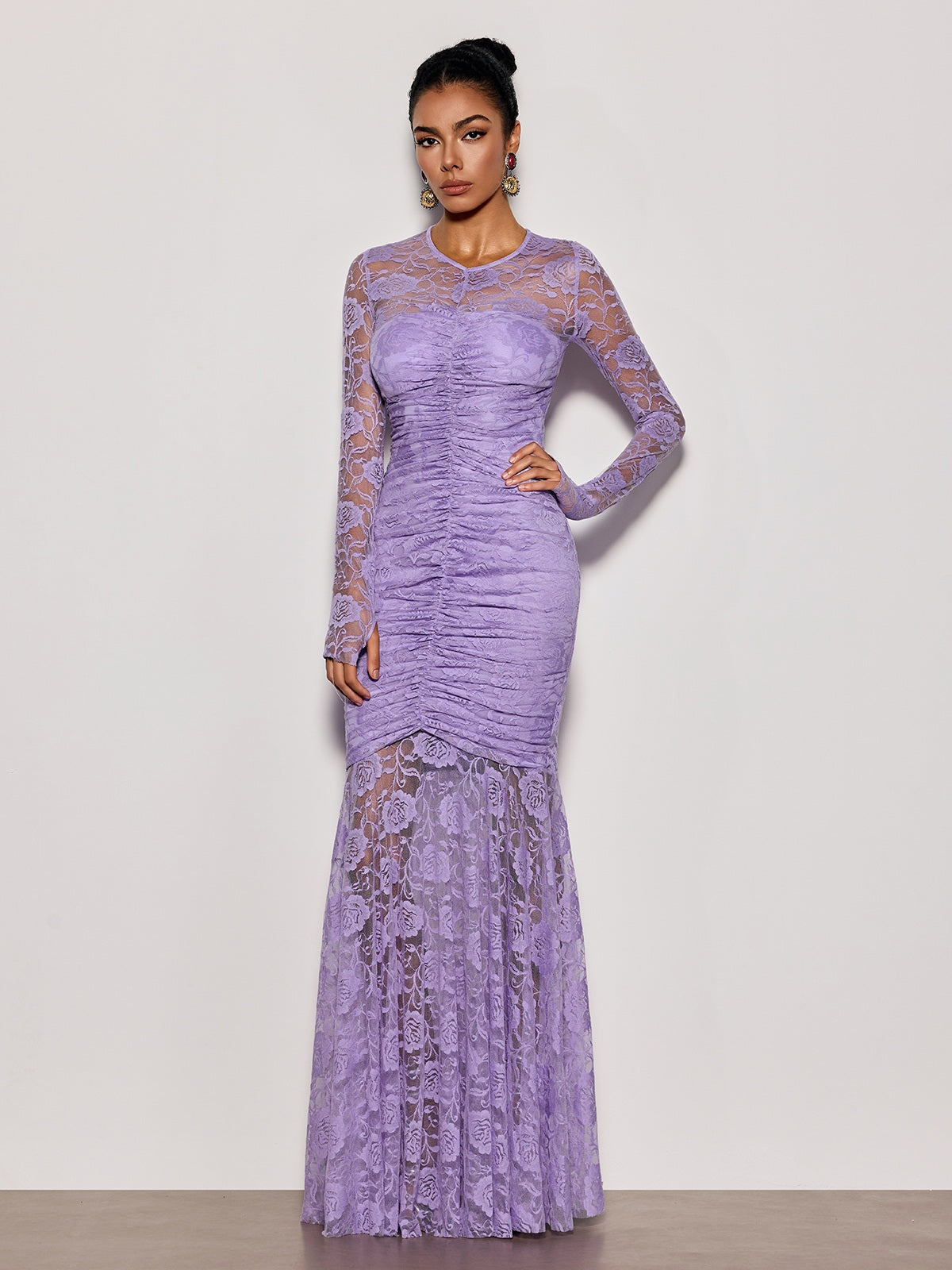 Kelmor Lace Ruched Mermaid Maxi Dress
