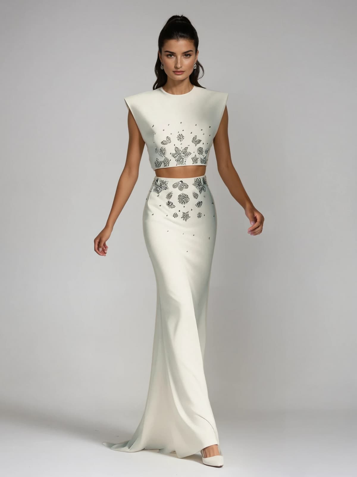 Kelvina Sleeveless Crystal Skirt Set
