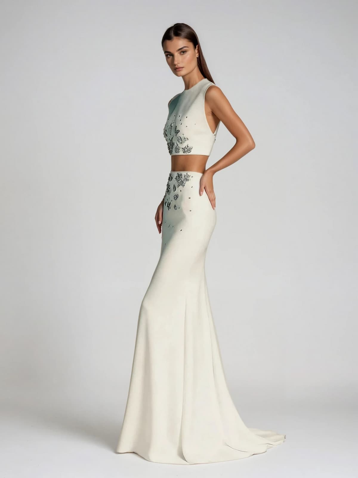 Kelvina Sleeveless Crystal Skirt Set