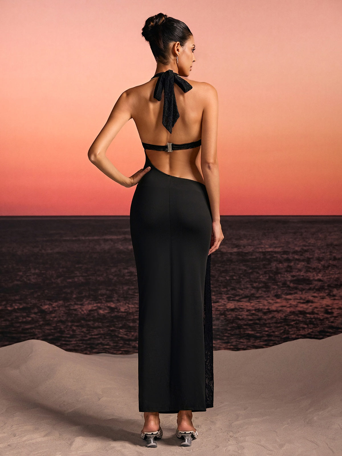 Kelvor Halterneck Lace Cutout Maxi Dress