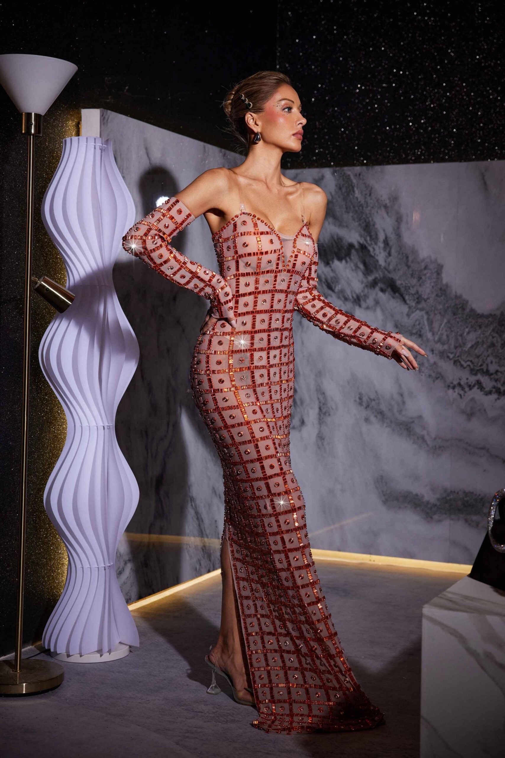 Kieran Rhinestone Mesh Maxi Dress
