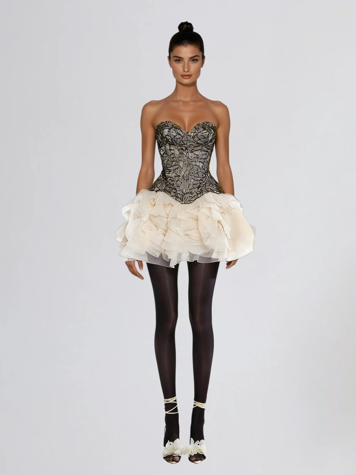 Klyvora Strapless Lace Up Tulle Skirt Set