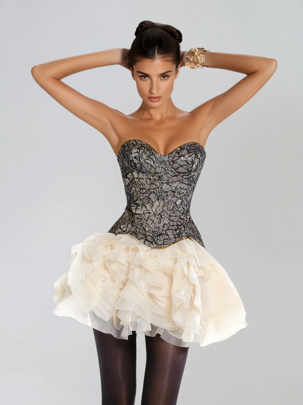 Klyvora Strapless Lace Up Tulle Skirt Set