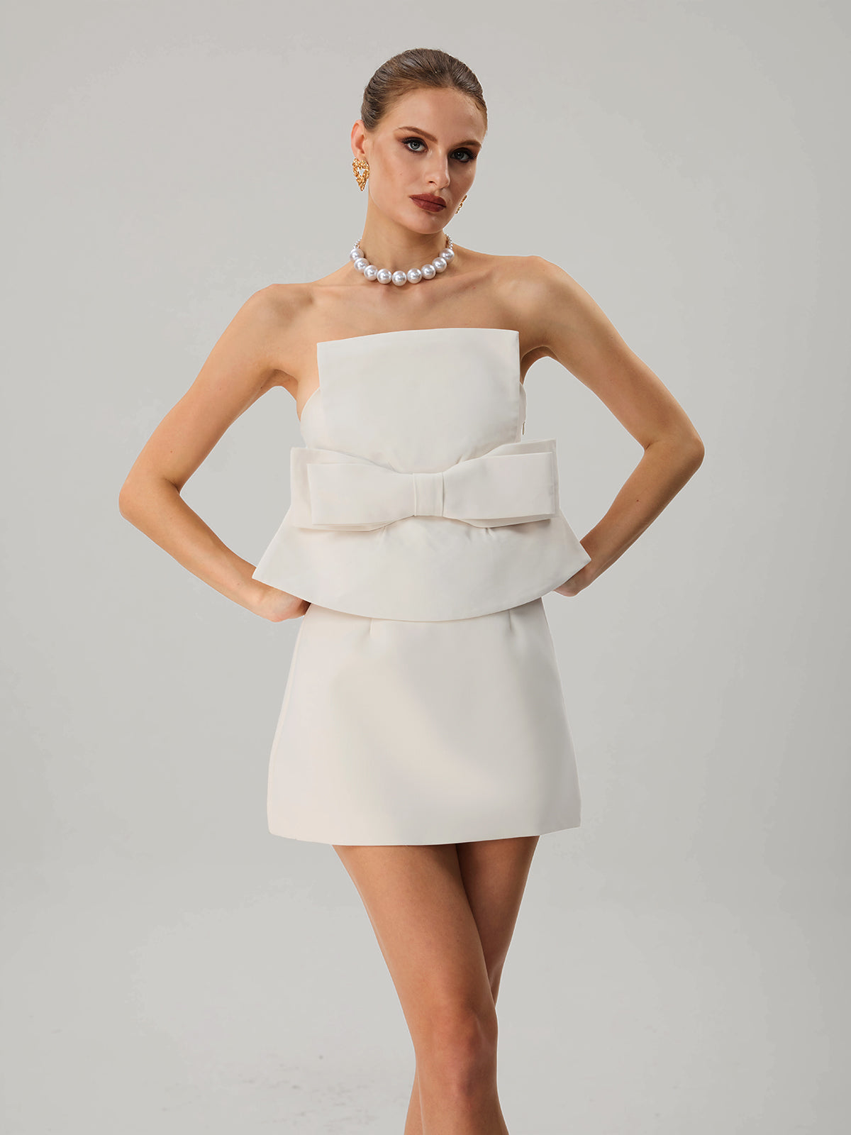 Krystallon Strapless Bow Mini Dress