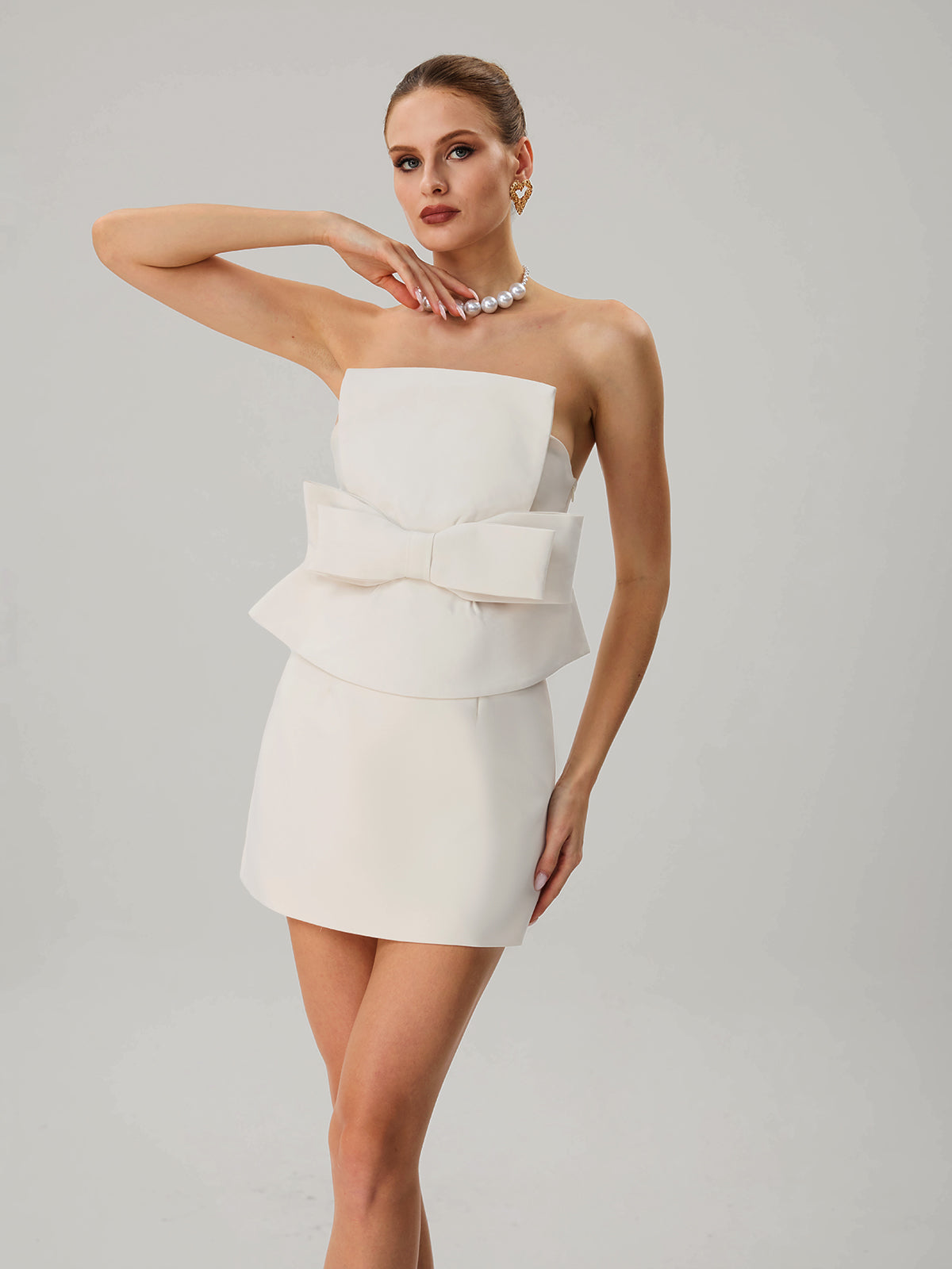 Krystallon Strapless Bow Mini Dress