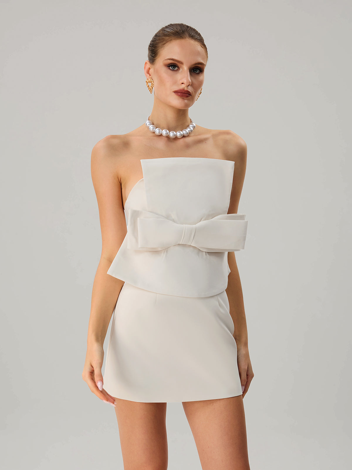 Krystallon Strapless Bow Mini Dress