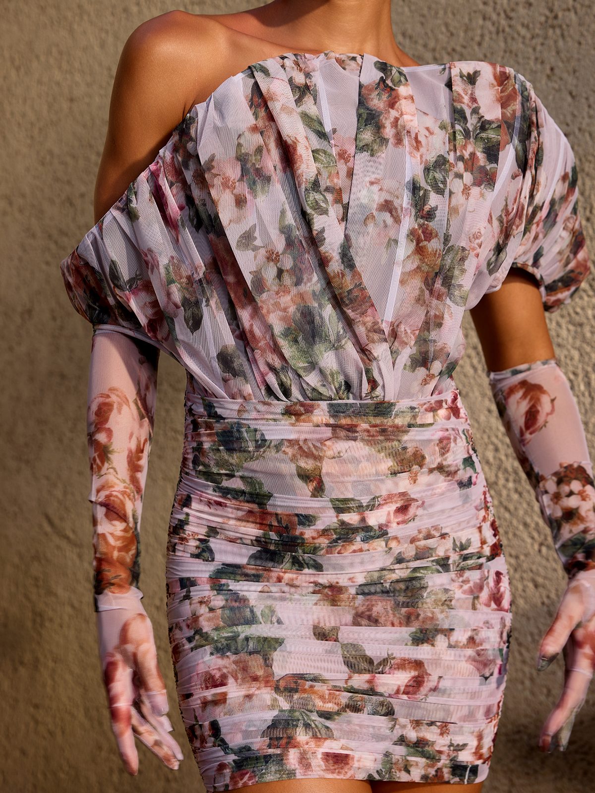 Kuiper Off Shoulder Floral Mini Dress With Gloves