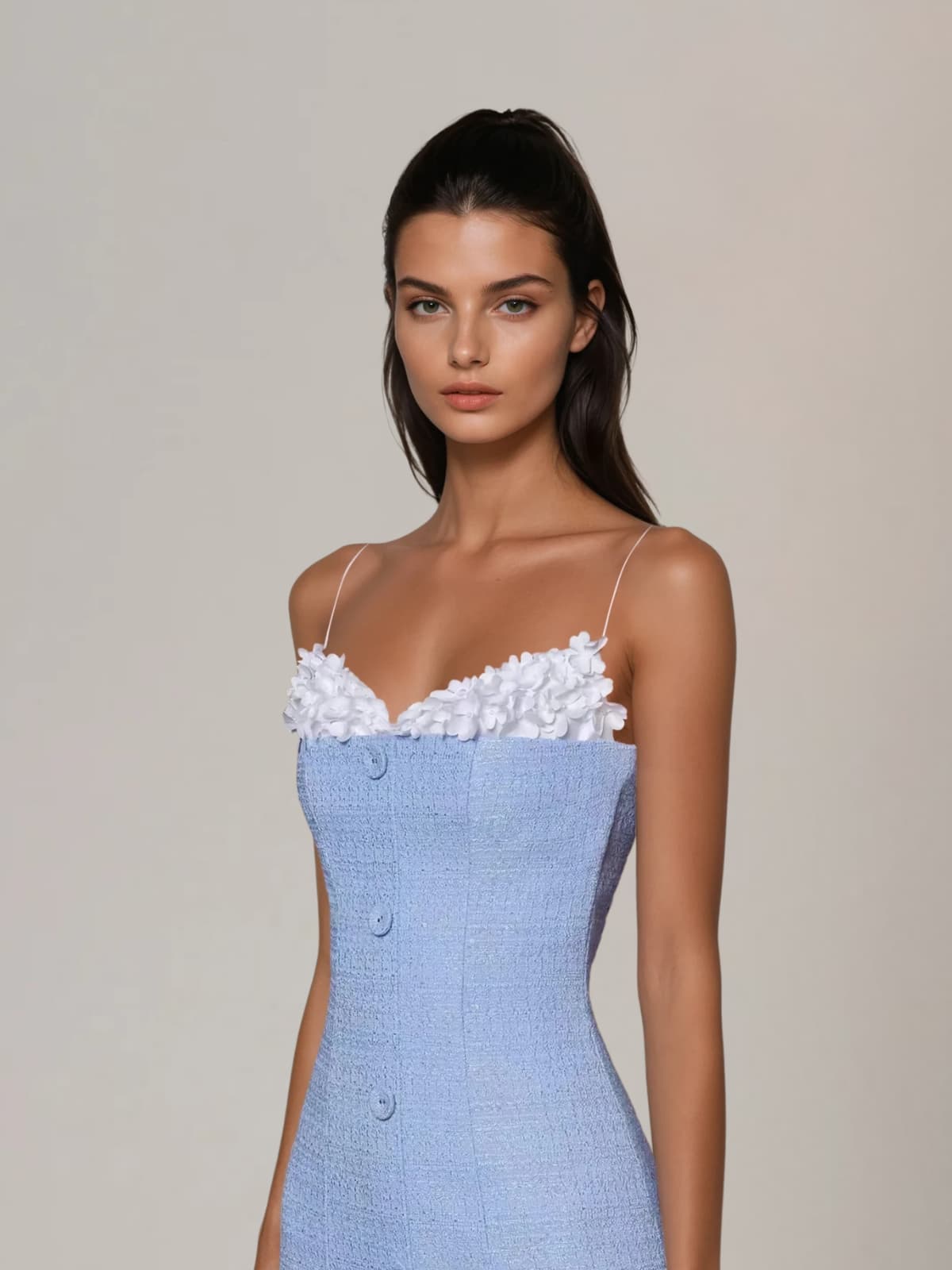 Kuratox Spaghetti Flower Split Midi Dress In Blue