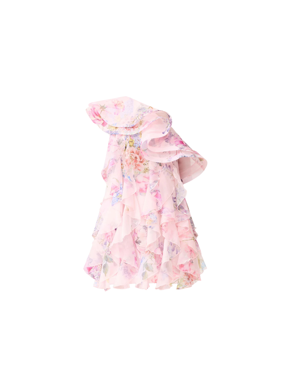 Kylvaron One Shoulder Floral Ruffle Mini Dress