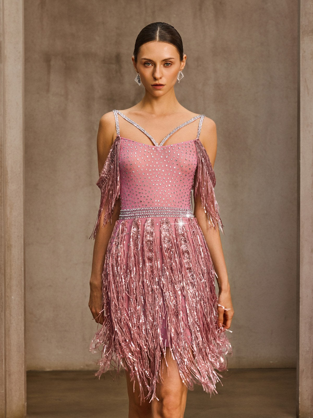 Kynthera Fringe Sequin Rhinestone Mini Dress