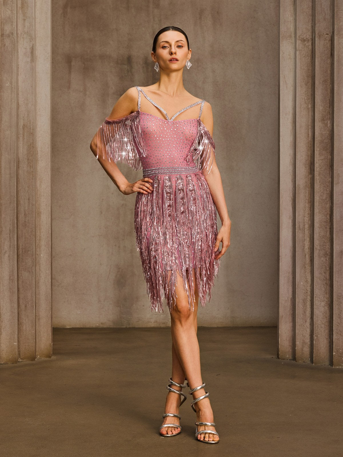 Kynthera Fringe Sequin Rhinestone Mini Dress