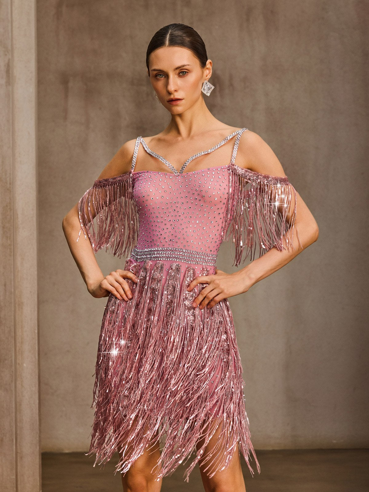 Kynthera Fringe Sequin Rhinestone Mini Dress