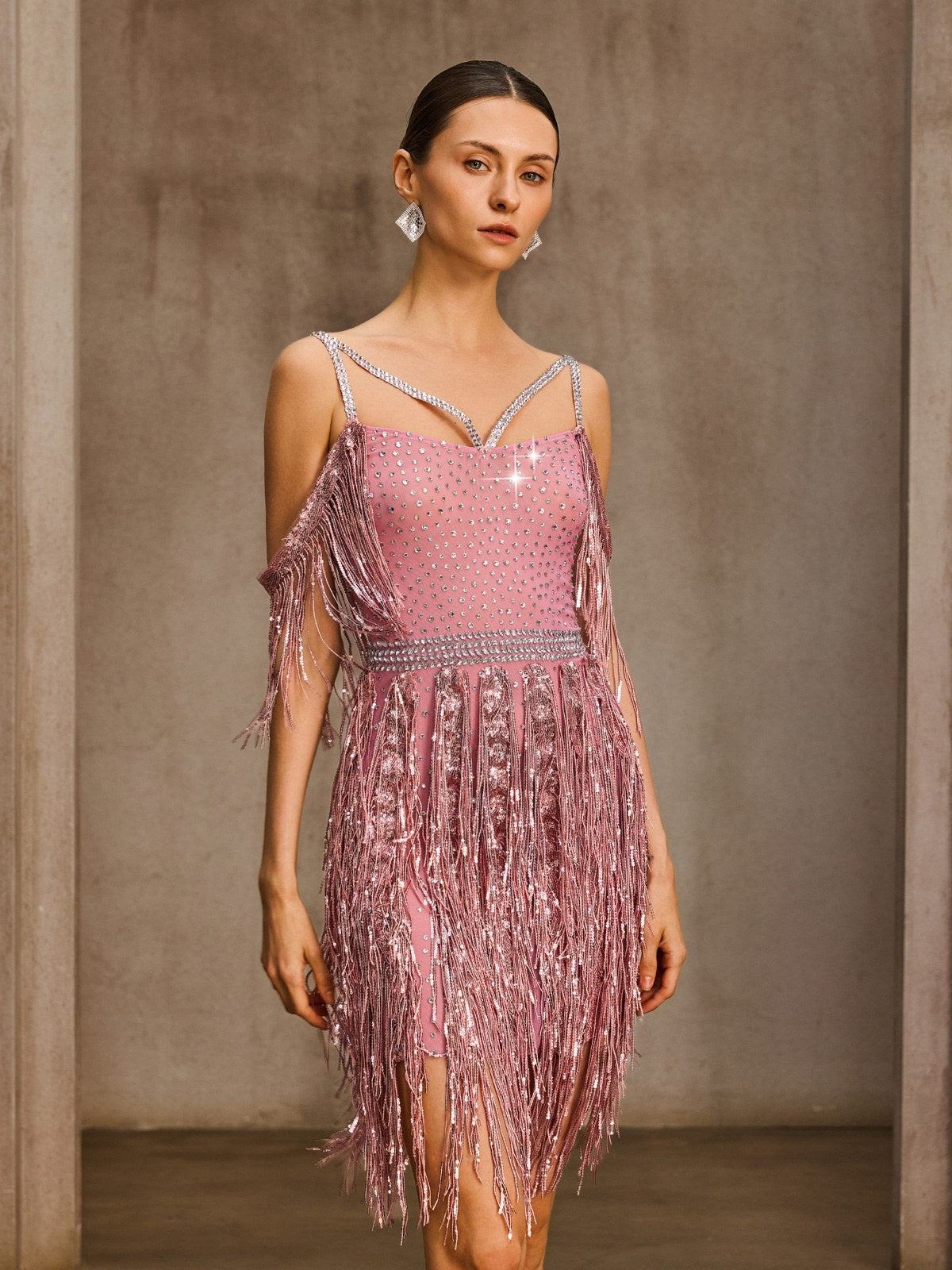 Kynthera Fringe Sequin Rhinestone Mini Dress