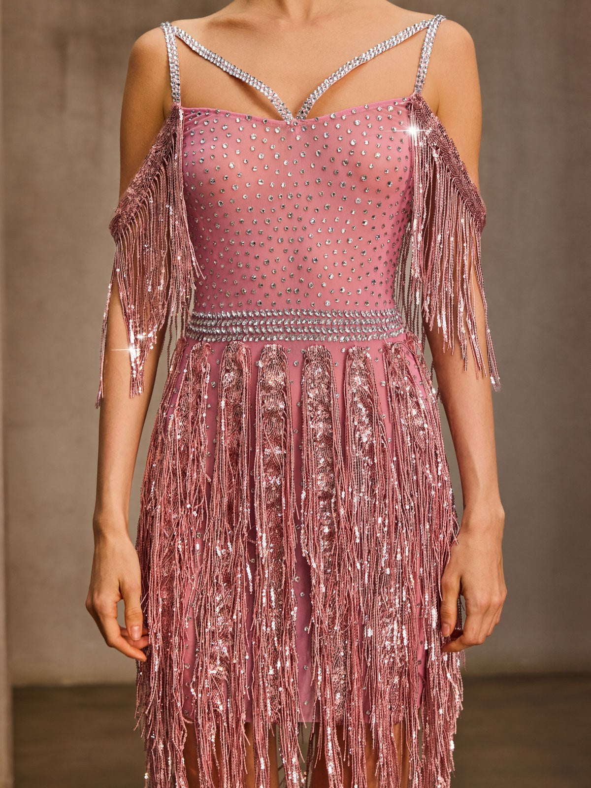 Kynthera Fringe Sequin Rhinestone Mini Dress