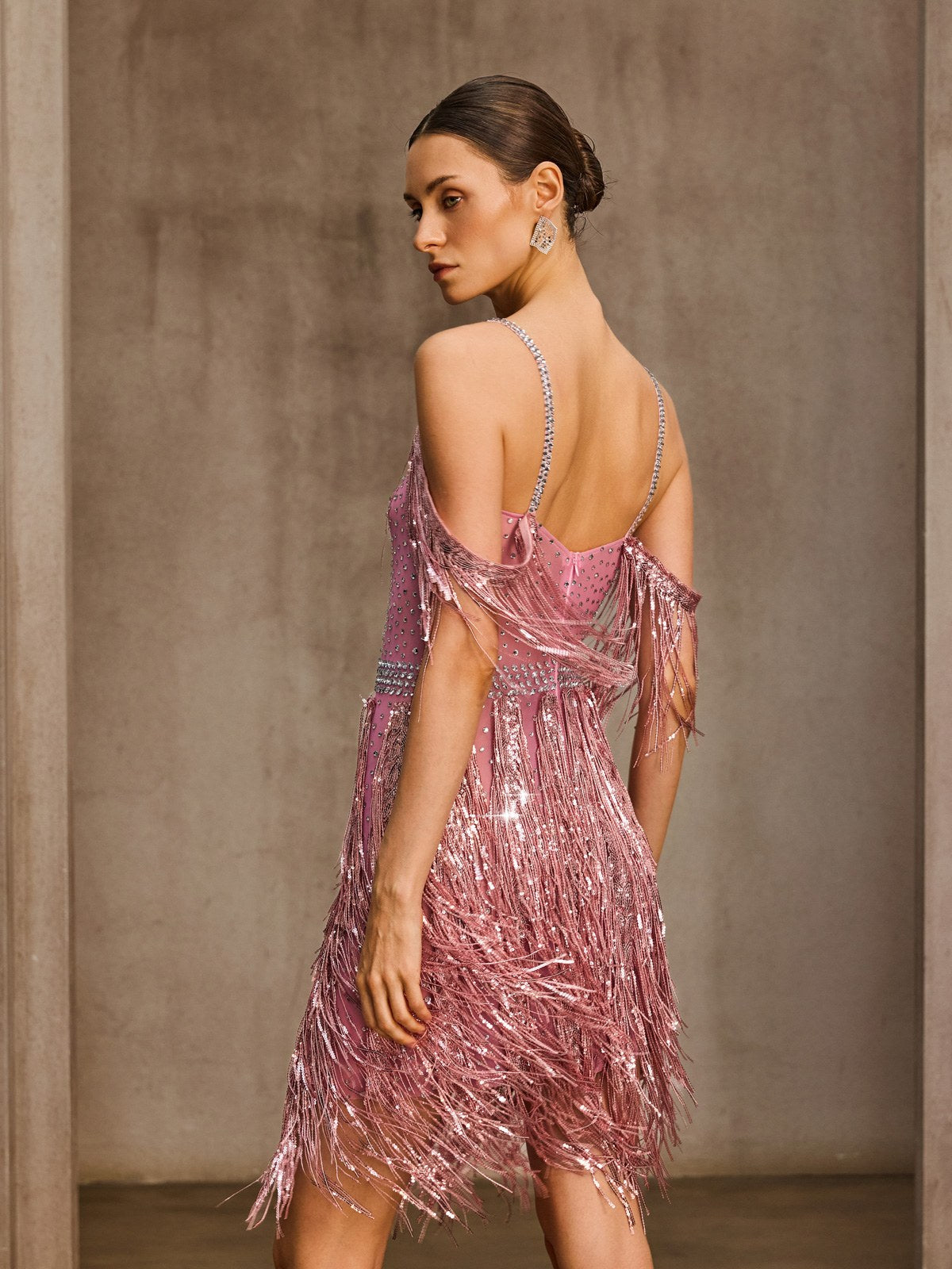 Kynthera Fringe Sequin Rhinestone Mini Dress