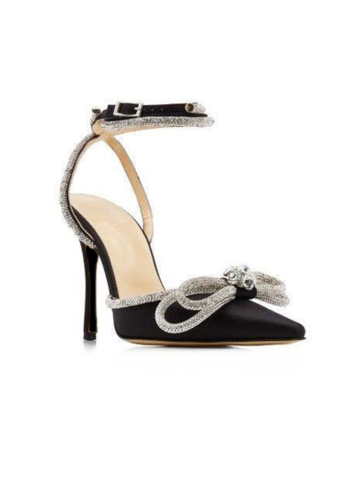 Laila Bow Crystal Satin Heels In Black