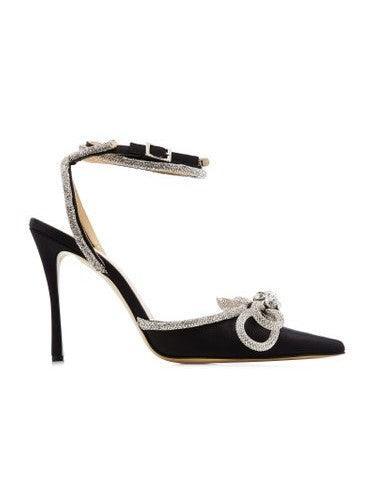Laila Bow Crystal Satin Heels In Black